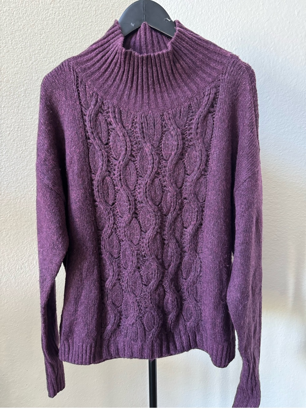 White House Black Market Purple Cable Turtleneck Sweater